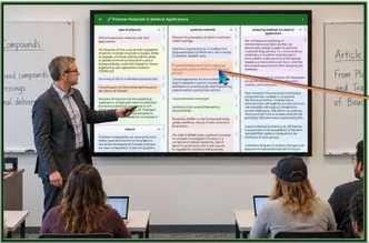 An instructor displaying a Course Mind Palace on a classroom flatscreen