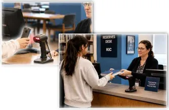 A student presenting a QR code at the Reserves Desk